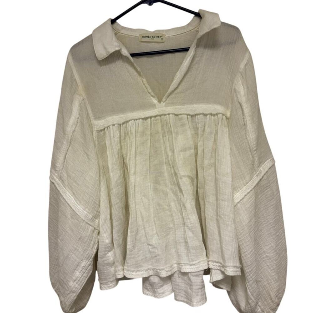 The Pants Store White Cotton Gauze Babydoll Blouse Size Medium